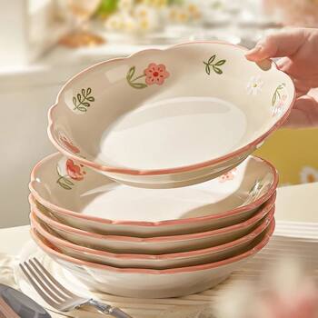 Fresh Ceramic Plate Household Dish Plate Rice Plate High-Value New Underglaze Color Deep Plate Tableware Dish Ins Dinner Plate