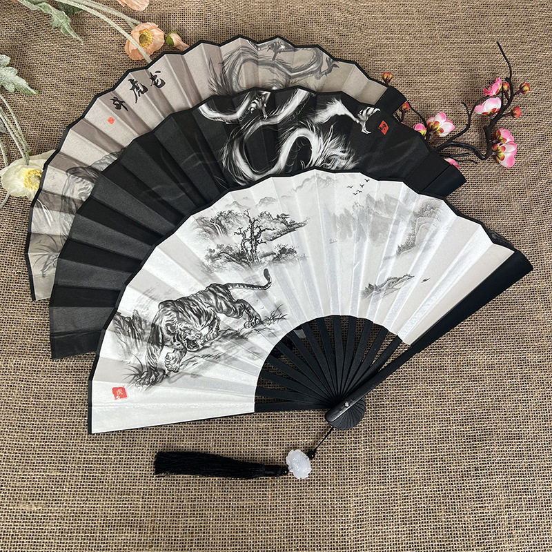 8 inch new double-sided students dance fan antique silk cloth disco plastic fan folding fan female manufacturers wholesale