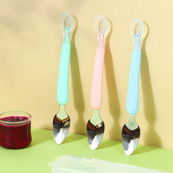 Baby fruit mud scraper stainless steel double-headed spoon baby fruit mud spoon complementary food fruit utensils in stock wholesale