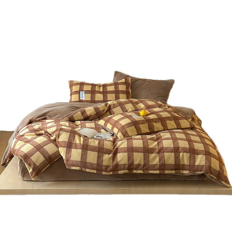 Category a Retro Bionic Cashmere Autumn and Winter Thickeneded Milk Velvet Four-Piece Set Warm Quilt Cover Bed Sheetss Bedding 4