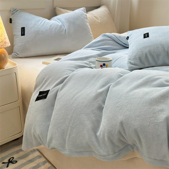 Class A high-weight milk velvet four-piece coral velvet winter double-sided padded bedding sheets quilt cover wholesale 4