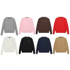24 New Cross-Border Short-Sleeved Ralph Lauren Round-Neck Solid Color Logo Twist-Knit Sweater