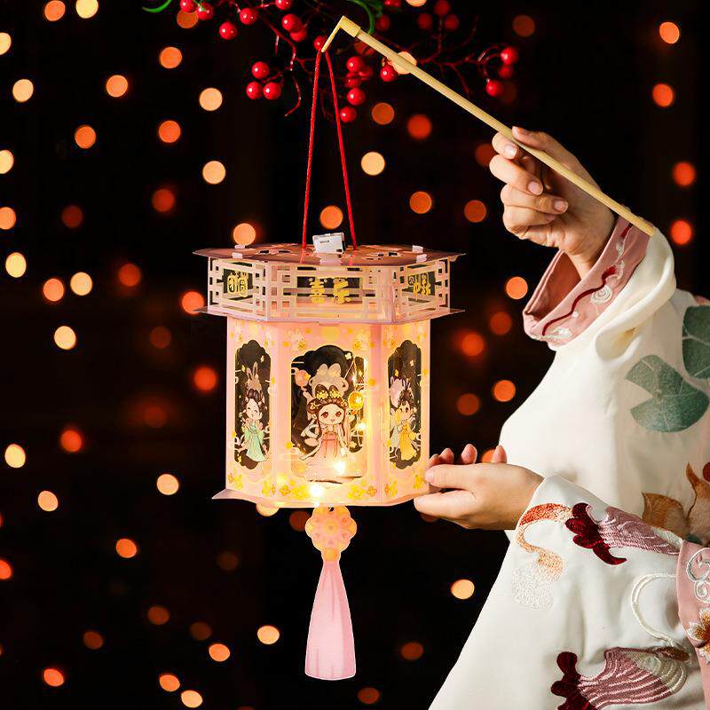 Mid-Autumn Festival diy lantern portable luminous production children's kindergarten national tide luminous rabbit lantern props decoration