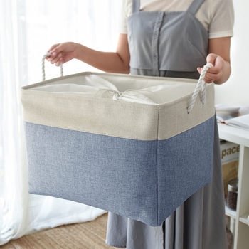 Cross-border thickened storage basket double-layer moisture-proof dustproof cotton linen laundry basket drawstring drawstring drawstring foldable laundry basket wholesale