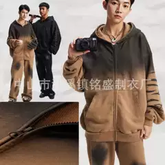 Autumn and Winter New Trendy Brand Tie-Dye Vintage-Style Custom Cross-Border American Fashion Washed Zipper Sweatshirt Jacket for Men