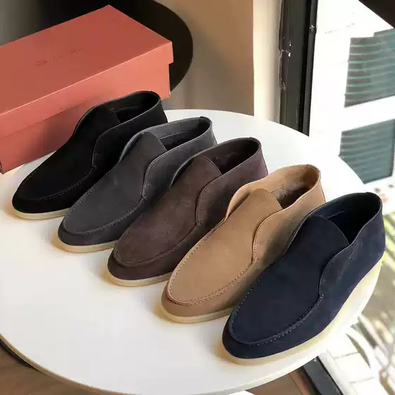 New LP men's shoes high-top loafers autumn and winter lazy slip-on casual shoes flat foreign trade plus size wool protection