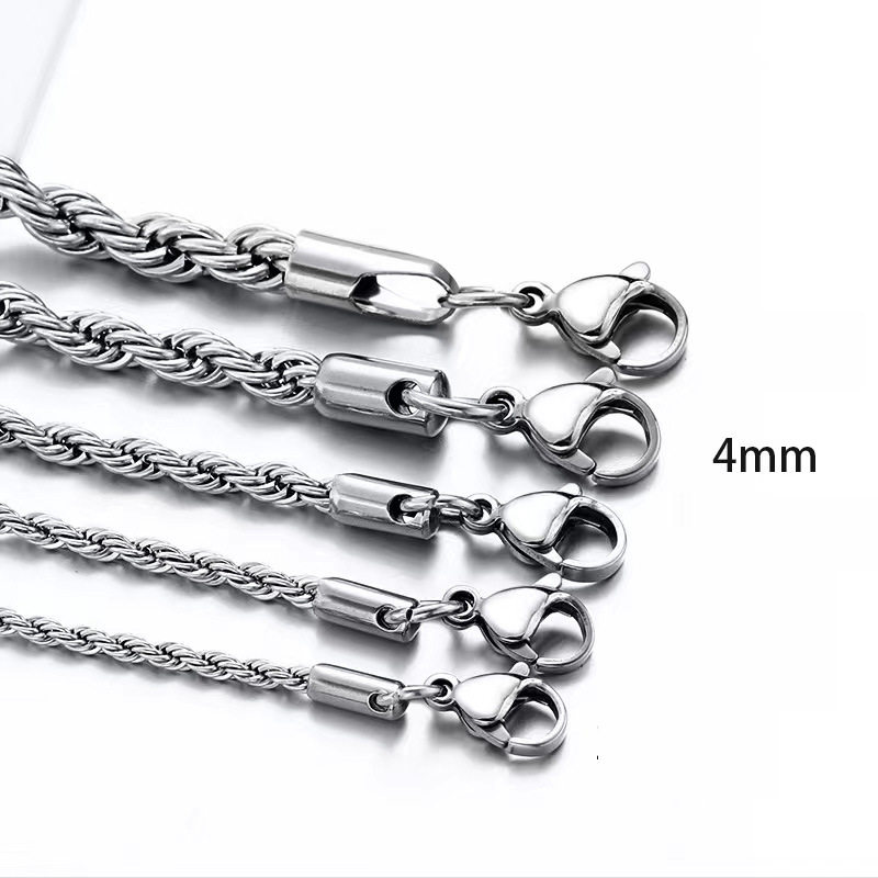 欧美不锈钢麻花链男士项链潮牌嘻哈个性钛金钛钢项链饰品素链批发