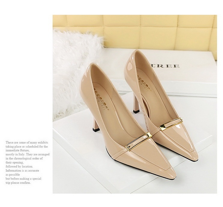 Giày cao gót nữ mũi nhọn da bóng, quai hở gót gót nhọn thanh mảnh — đen, màu kaki, màu khỏa thân, rượu vang đỏ