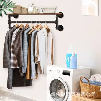 Industrial Water Pipe Wall-Mounted Clothing Rack Hanger with Top Rack Display Hanging Hanger One-Word Shelf Wall Hanging Hanger