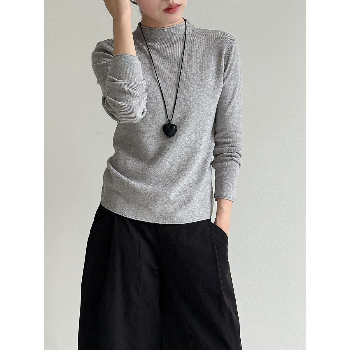 鹿西百搭柔软亲肤毛衣打底衫女秋冬半高领纯色针织衫T恤上衣ss848