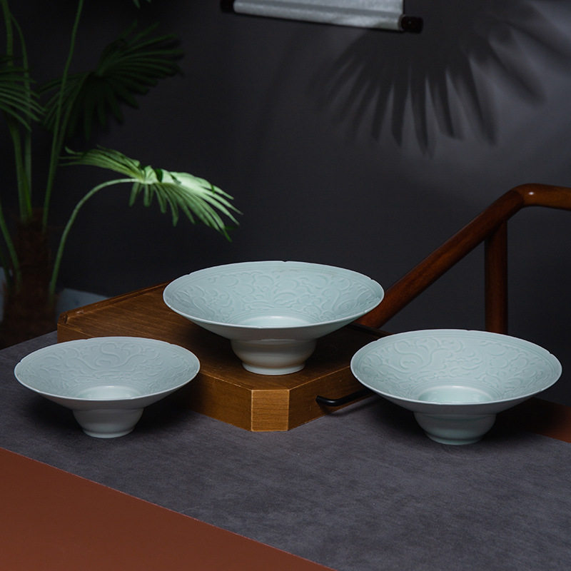 Jingdezhen Celadon Hotel Restaurant Commercial Retro Straw Hat Plate Western Dinner Plate Disc Dim Dispel Artistic Conception Plate Tableware