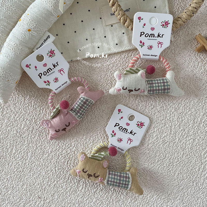 2025 Spring Sweet Lying Bear Hair Ring Children's Fabric High Elastic Paytail Head Rope Ball Head Rubber Tendon Hair Ring Women