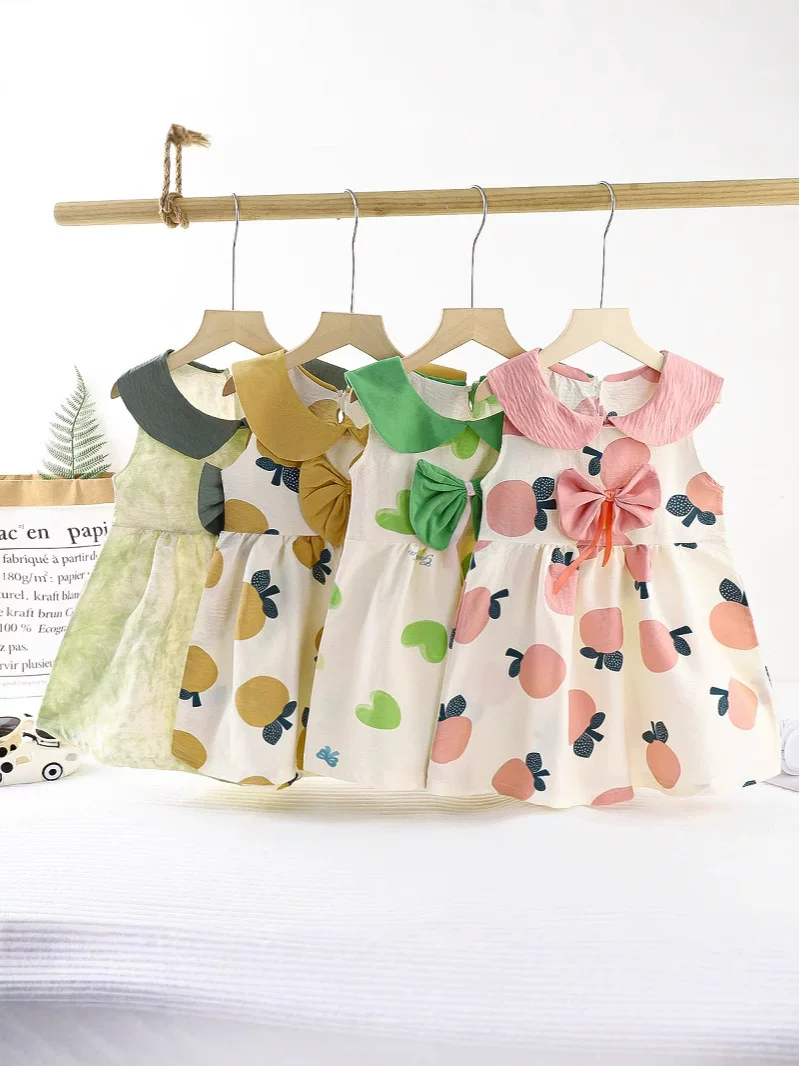 Kids' Cloud Cotton Dress, New Summer Princess Dress, Baby Girl Cute Bow Sleeveless Princess Collar Jumpsuit
