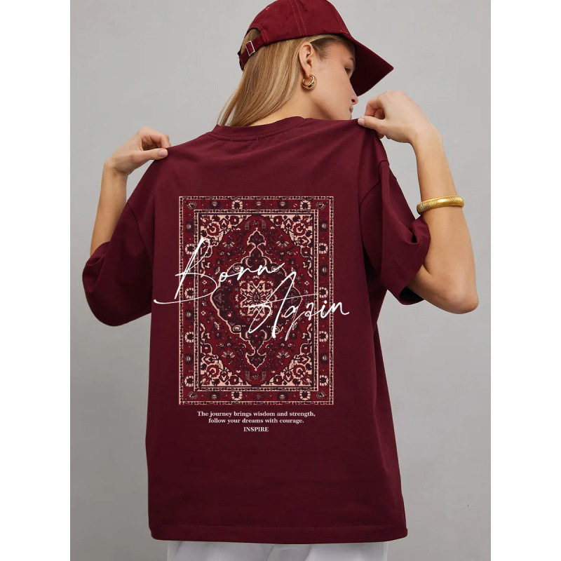 Chic and Fashionable Elegant 100% Cotton Short-Sleeved T-Shirt European and American Style Retro Style Oversize Versatile Top Trendy