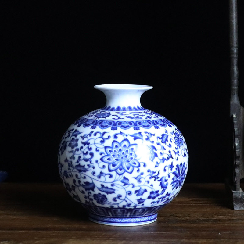景德镇青花陶瓷器花瓶中式薄胎瓷器家居客厅电视柜装饰工艺品摆件