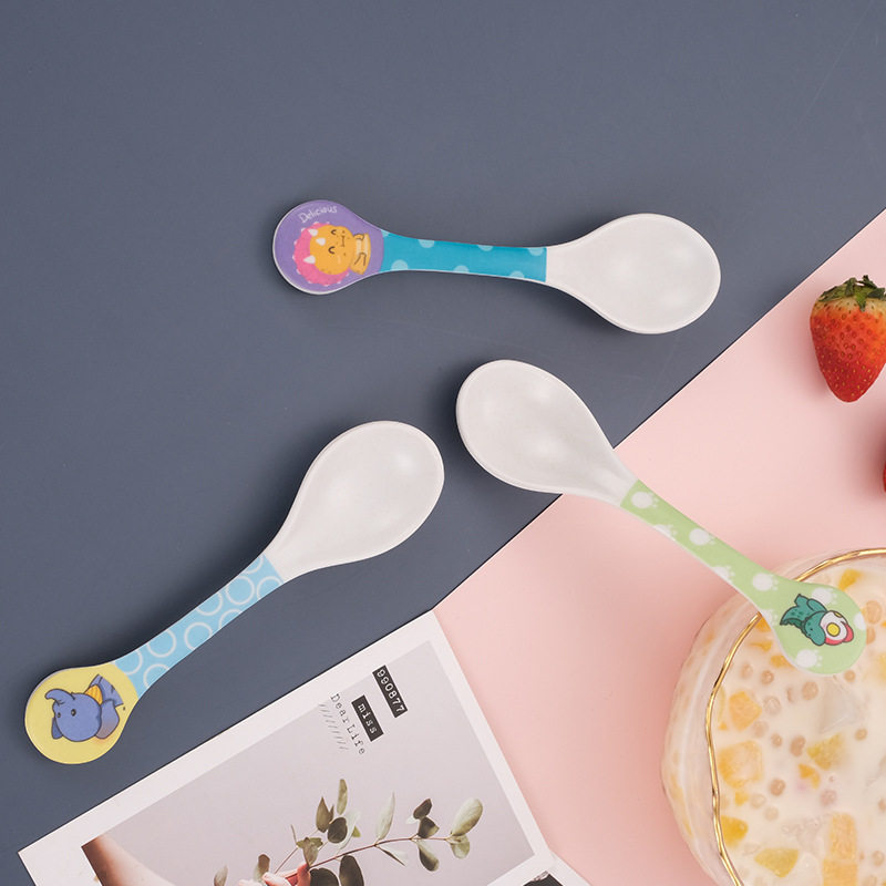 Cartoon Bamboo Fiber Household Baby Feeding Round Head Spoon Creative Kindergarten Children's Cute Eating Spoon
