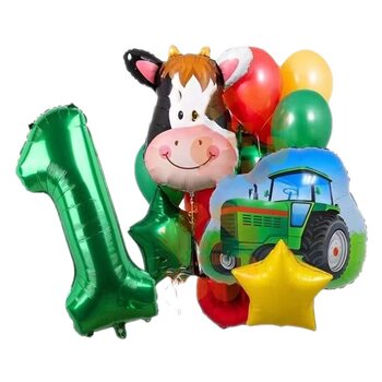 New red green yellow five-pointed star balloon set kids farm theme birthday party decoration tractor party