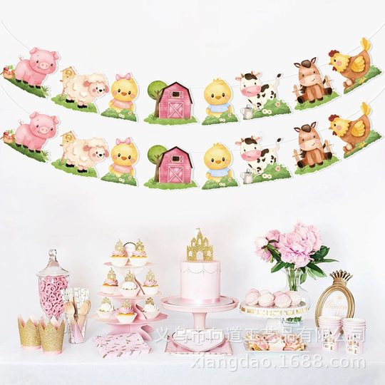 New cute animal theme flag children baby birthday letters dinosaur banner birthday party decoration special