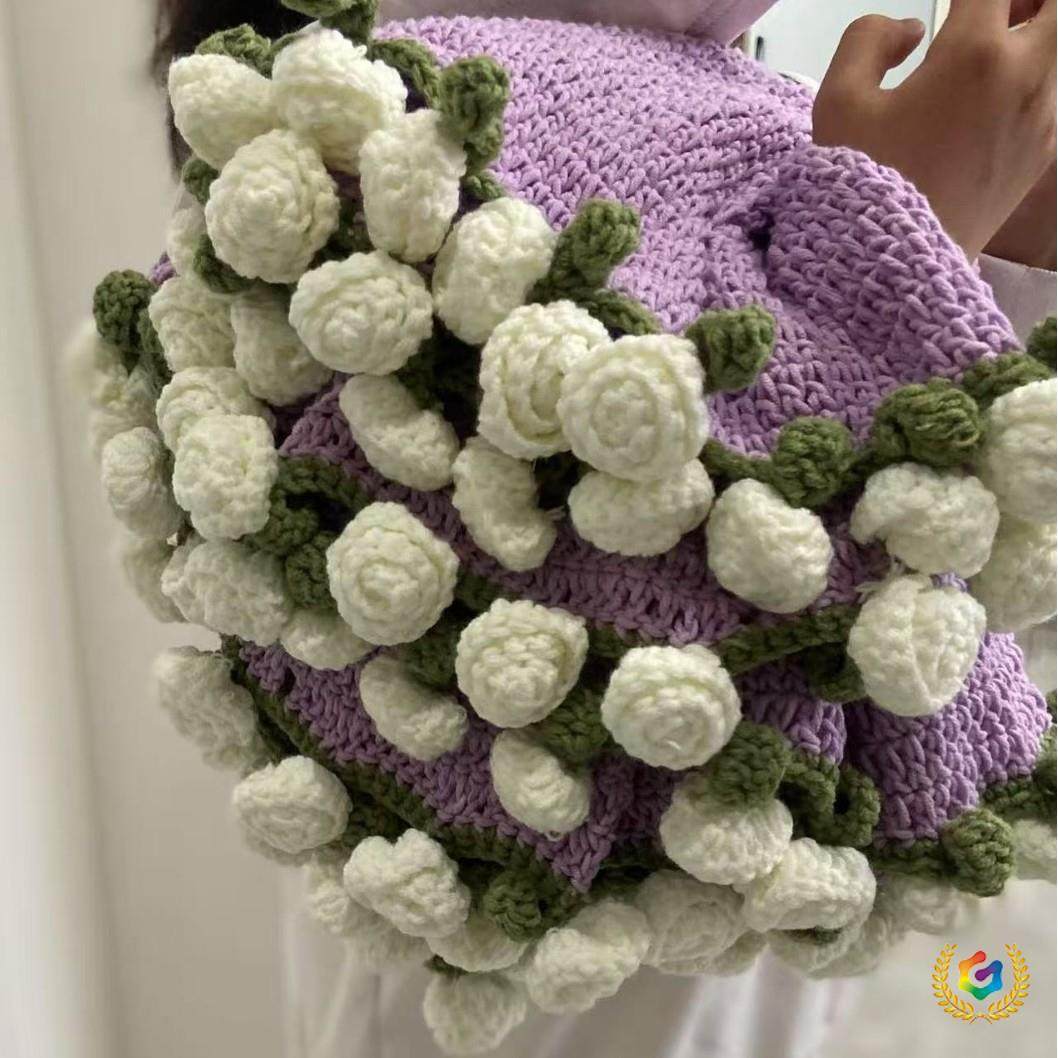 Finished Product in Stock: Bouquet Blanket, Rose Flower Gift for Baby, Pure Handmade Air Conditioning Blanket, Outdoor Travel Shawl