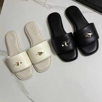 Foreign Trade European and American 2025 New Style Genuine Leather Flip-Flops for Women, Versatile Fashionable Beach Shoes, Flats-Soled Slip-On Slippers, Comfortable