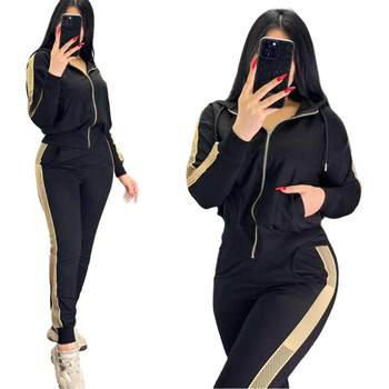 European and American Cross-Border Sports Suit Autumn and Winter Fashionable Hooded Elegant Work Clothing Slim Embroidered Two-Piece Set J5089
