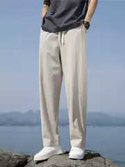 Men's Linen Pants 2025 New Summer Cotton Linen Trousers Thin Drape Wide Leg Loose Versatile Straight Casual Pants