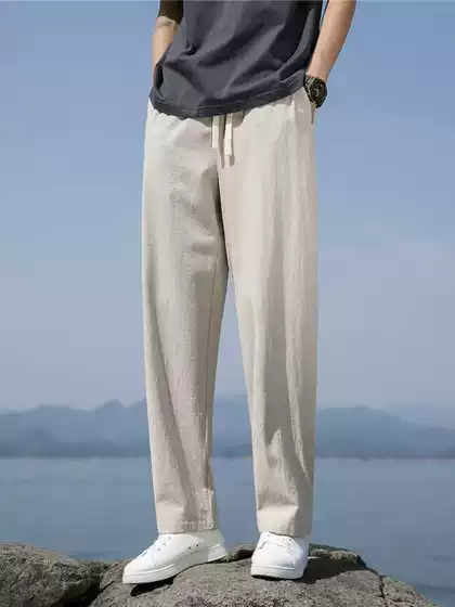 Men's Linen Pants 2025 New Summer Cotton Linen Trousers Thin Drape Wide Leg Loose Versatile Straight Casual Pants