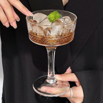 Glass Goblet European Cocktail Glass Retro Engraved Bar Mixing Glass Classical Wide Mouth Martini Champagne Glass