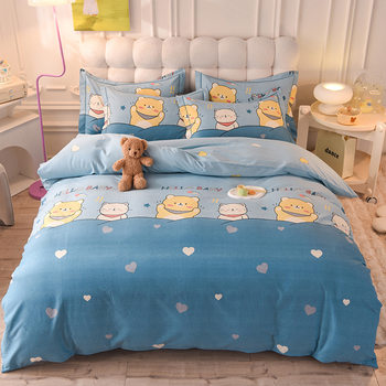 High-end cotton thickened brushed four-piece set autumn and winter cotton bed sheet quilt cover student three-piece bedding wholesale