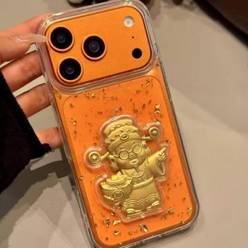 Gold Foil God of Wealth Iphone14Promax Stylish 13/12/11 Mobile Phone Case 16Plus Apple Xr/15/17