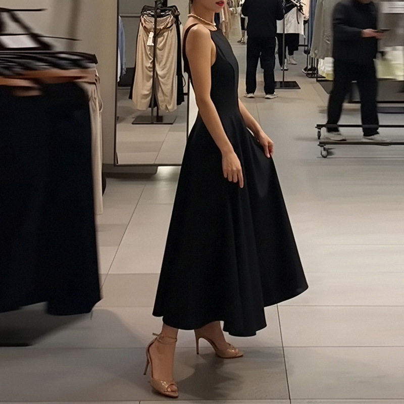 Womens Summer Dress Elegant Solid Color Round Neck Slim Fit Perfect for Casual Outings or Events Wholesale