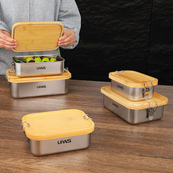 New 304 Stainless Steel Japanese-Style Fresh-Keeping Box, Household Outdoor Fruit and Nut Storage with Lid and Double Buckle Lunch Box
