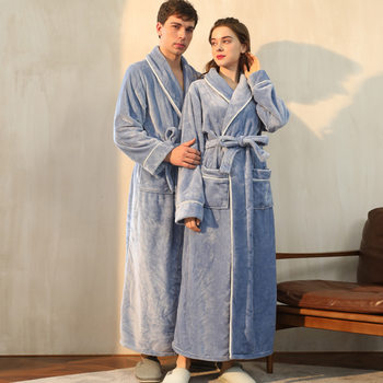 [2001 Refinement] Autumn and Winter Thickened Long Nightgown Women's Winter Flannel Couple's Extra Large Bathrobe for Men