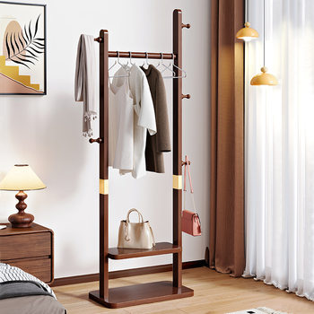 New Chinese-Style Solid Wood Coat Rack, Floor-Standing Bedroom Clothes Rack, Household Clothes Hanging Rack, Indoor Storage Rack, Shelving Unit