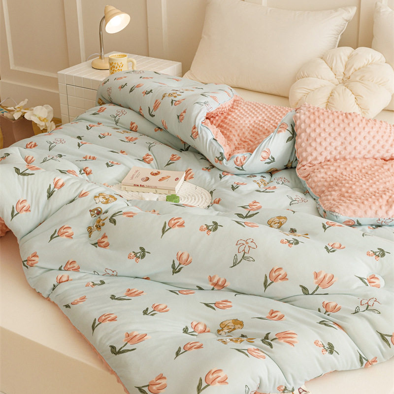 Class A knitted bean velvet soybean quilt household soft quilt core student dormitory thickened warm winter quilt factory wholesale