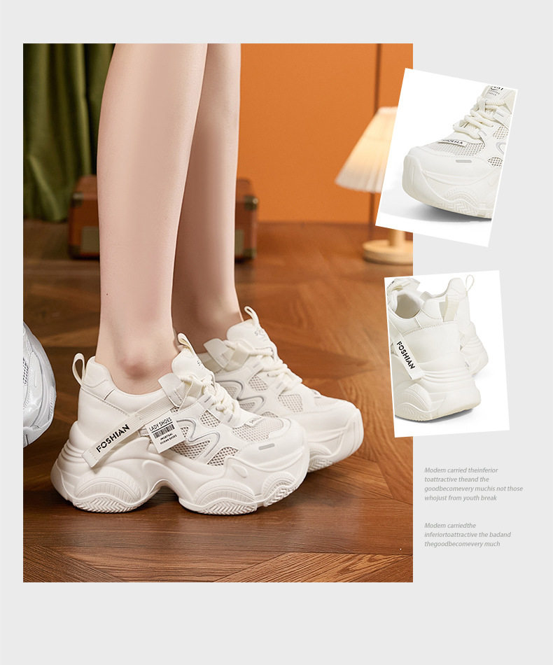 Giày platform nữ đế xuồng mũi tròn lưới thoáng khí, gót siêu cao 8cm — Xám, Len nguyên chất chi tiết 3