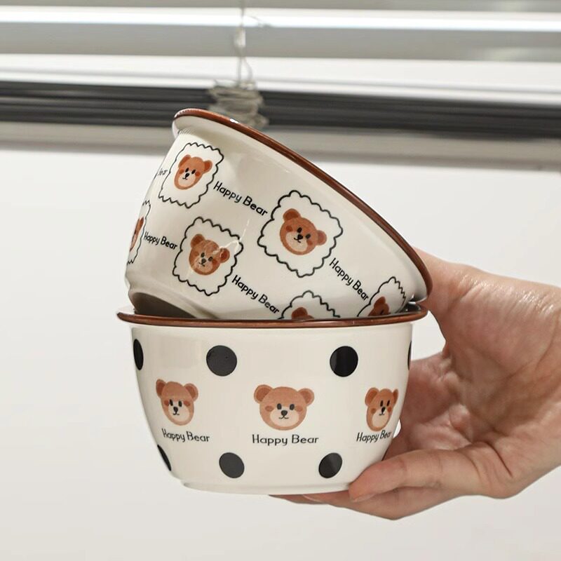 Cute Nixiong Ceramic Dinner Bowl Household Rice Small Bowl Children's Tableware One-person Diet Bowl suit