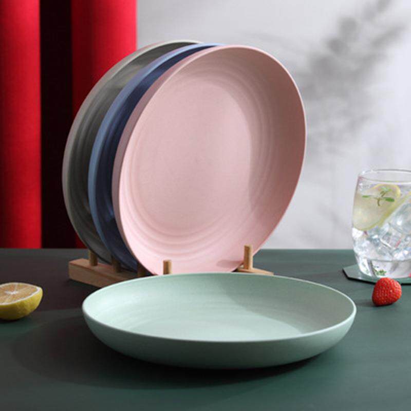Wheat Straw Japanese 23cm Dinner Plate Household Steak Dessert Plate Family Student Salad Fruit and Vegetable Large Plate Wholesale