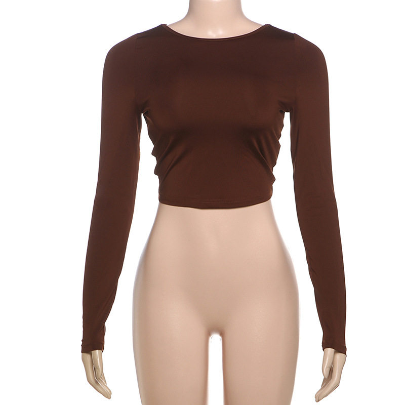 Womens Long Sleeve Crop Top Sexy Backless Design Solid Color Slim Fit Stylish Winter Fashion Wholesale Available