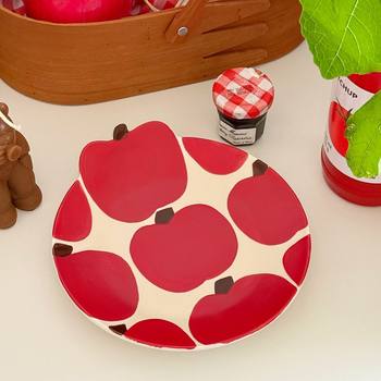 29.8 Original Household Ceramic Plate Fruit Dessert Plate Creative Ins Style Red Apple Cartoon Tableware Ins Style Tableware