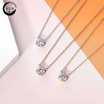 18K gold plated White moissanite classic four-claw 2 Karat simulation Diamond women's fresh simple clavicle chain pendant necklace