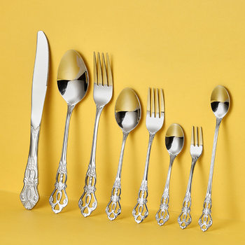 Cross-Border Stainless Steel Knife, Fork and Spoon Creative Emperor Relief Hollow Western Food Tableware Palace Hotel Retro Placement Set