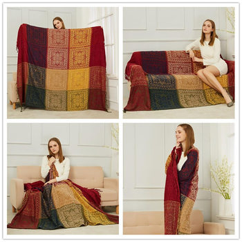 Foreign Trade New Mediterranean Nepalese Shawl Blanket Sofa Towel Cover Blanket Bed Blanket Bay Window Mat Chenille Jacquard Blanket