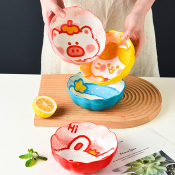 Fruit Salad Bowl Ceramic Tableware Cartoon Lace Steamed Egg Small Bowl Japanese Household Air Fryer Oven Baking Bowl