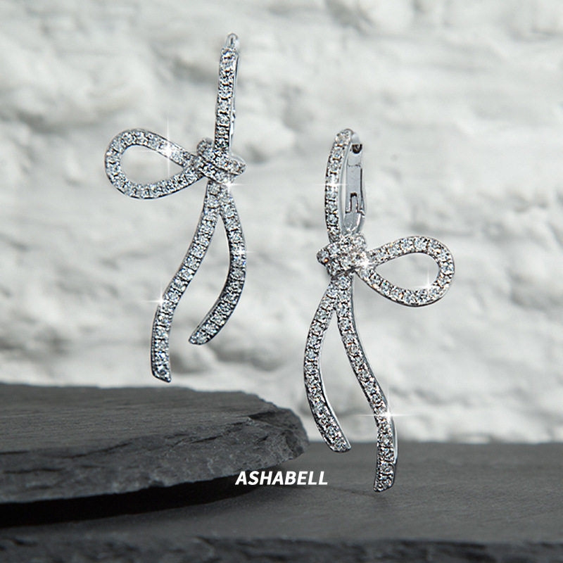 Серьги-бантики с бриллиантами Mossang diamond, высококачественные клипсы для ушей, легкие роскошные темпераментные пряжки для ушей, нишевые серьги с круглым лицом, серьги, женские Изображение 1