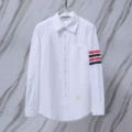 White single sleeve red and blue striped four bars Oxford long sleeve shirt
