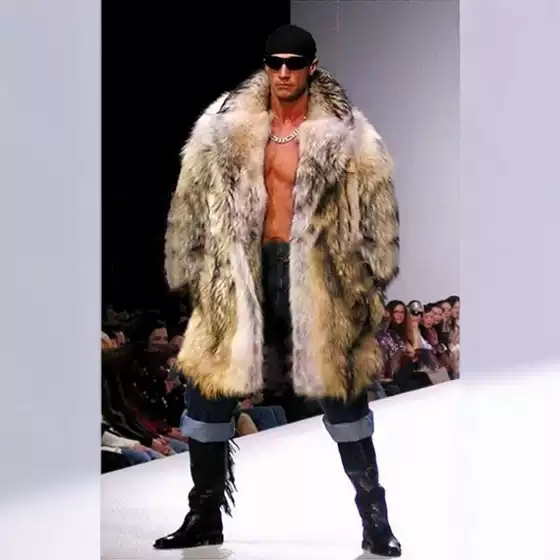 European and American Manufacturers Wholesale Men's Fur Coats, Imitation Raccoon Fur Long Coats, Suit Collar, Artificial Fur, Thickened for Cold Protection