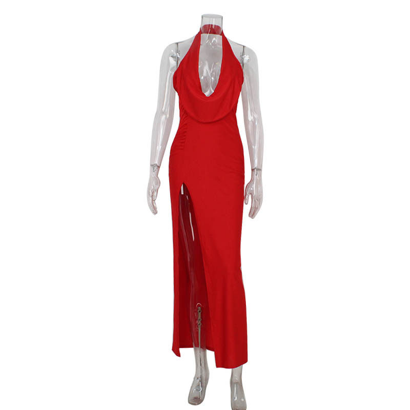 Sleeveless Deep V Neck Backless Maxi Dress High Slit Sexy Elegant Perfect for Red Carpet Events Wholesale Available