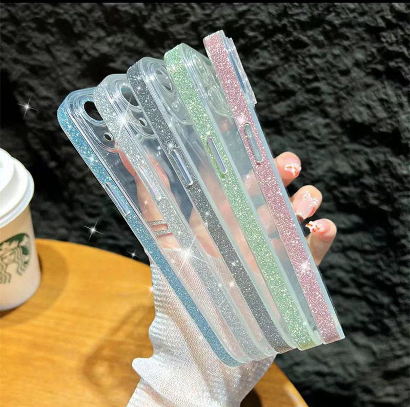 New glitter no step glass iphone13 fine hole 15 mobile phone case apple 16 protective cover cross border