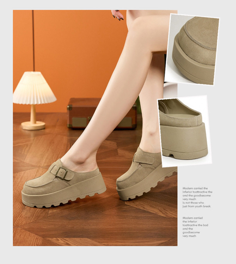 Dép sandal nữ đế platform da bò thật phong cách Birkenstock — Lạc đà, Mơ chi tiết 3